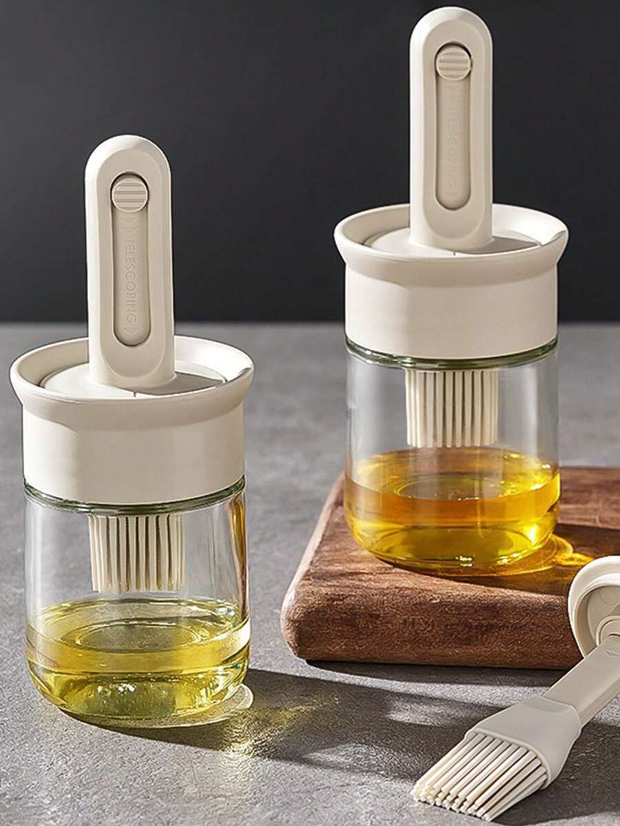 1入組高溫耐熱矽膠刷和玻璃油瓶組合,可收縮烘焙和燒烤刷 - 杏色 - 查看 1