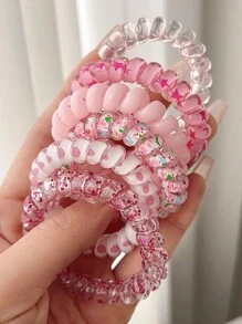 6pcs Purple Set Spiral Hair Tie No Damage High Elasticity Durable Rubber Band For Women's Ponytails And Hair Styling - Multicolor - View 2