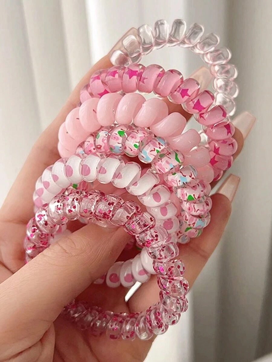 6pcs Purple Set Spiral Hair Tie No Damage High Elasticity Durable Rubber Band For Women's Ponytails And Hair Styling