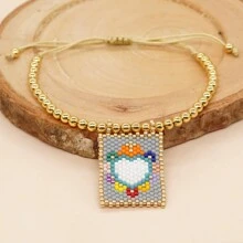 1 pieza Pulsera tejida a mano de estilo bohemio y de vacaciones, con Charm en forma de corazón y cuentas doradas de 18k, joyería de moda de verano, mejor regalo de amistad, mejor regalo para el Día de los Enamorados