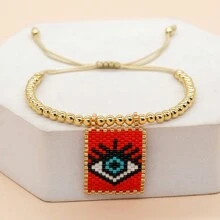 1 pieza Pulsera tejida a mano de estilo bohemio y de vacaciones, con Charm en forma de corazón y cuentas doradas de 18k, joyería de moda de verano, mejor regalo de amistad, mejor regalo para el Día de los Enamorados