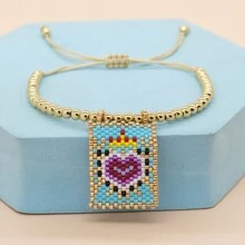 1 pieza Pulsera tejida a mano de estilo bohemio y de vacaciones, con Charm en forma de corazón y cuentas doradas de 18k, joyería de moda de verano, mejor regalo de amistad, mejor regalo para el Día de los Enamorados