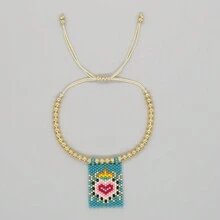 1 pieza Pulsera tejida a mano de estilo bohemio y de vacaciones, con Charm en forma de corazón y cuentas doradas de 18k, joyería de moda de verano, mejor regalo de amistad, mejor regalo para el Día de los Enamorados