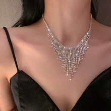 1pc Luxurious Full Rhinestone Drop Necklace For Bridal, Engagement, Prom - Silver - View 3