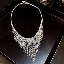 1pc Luxurious Full Rhinestone Drop Necklace For Bridal, Engagement, Prom - Silver - View 9