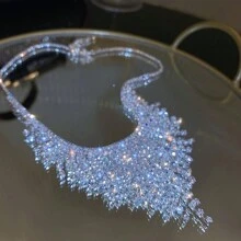 1pc Luxurious Full Rhinestone Drop Necklace For Bridal, Engagement, Prom - Silver - View 8