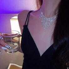 1pc Luxurious Full Rhinestone Drop Necklace For Bridal, Engagement, Prom - Silver - View 5