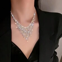 1pc Luxurious Full Rhinestone Drop Necklace For Bridal, Engagement, Prom - Silver - View 6