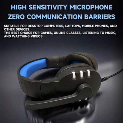 Led Glowing 7.1 Channel Heavy Bass Headphone With 3.5mm Jack Wired Headset For Gaming, Chicken Eating, Music, Video Conference Etc. Compatible With Desktop, Laptop, Phone, Unisex