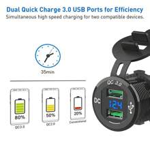 QC3.0 Car Cigarette Lighter Socket Plug Aluminum Double Dual USB Port LED Voltmeter 12V-24V