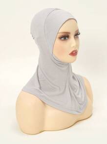 1 件装女士头巾纯色下巴覆盖弹性底帽带头巾 Abaya 配饰日常下帽女士面纱 - 淺灰色 - 查看 3