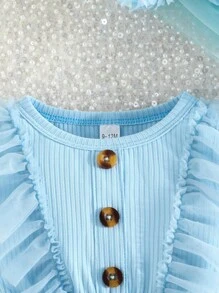 Vestido De Verano Para Bebé Niña Con Estampado De Mariposas, Espalda De Malla Y Cintas - Azul - Ver 3