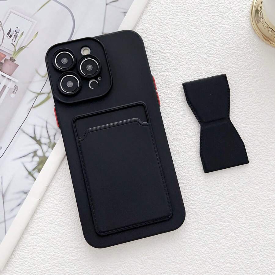 1 Ví Đựng Thẻ + Đế Điện Thoại Silicon Lỏng + Hộp Đựng Khe Cắm Thẻ Chống Rơi Tương Thích Với Điện Thoại Apple Và Samsung - màu đen - Xem 1
