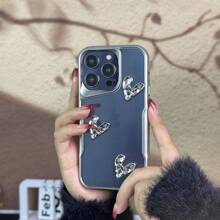 3D-gegalvaniseerde zilveren hartvormige siliconen telefoonhoes compatibel met iPhone 15/15pro/15promax/14/13/12/11/Xsmax-serie, telefoon beschermhoes