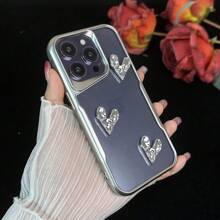 3D-gegalvaniseerde zilveren hartvormige siliconen telefoonhoes compatibel met iPhone 15/15pro/15promax/14/13/12/11/Xsmax-serie, telefoon beschermhoes