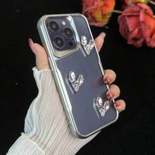 3D-gegalvaniseerde zilveren hartvormige siliconen telefoonhoes compatibel met iPhone 15/15pro/15promax/14/13/12/11/Xsmax-serie, telefoon beschermhoes