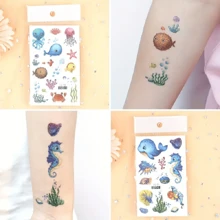 12 Sheets Glitter Ocean Sea Animals Temporary Tattoos For Boys Girls, Cute Design Cartoon Waterproof Underwater Worlds Tattoos, Birthday Party Supplies, Seaside Beach Themed For Party, Stocking Stuffer, Goodie Bags Fillers, Lasting 2-5 Days