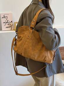 复古简约大容量时尚手提包，适合学生和办公室工作人员通勤 复古简约大容量时尚手提包，适合学生和办公室工作人员通勤，复古风格女士包 - 棕色 - 查看 12
