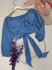 Women Blouses - 淺藍色 - 查看 1