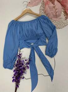 Women Blouses - 淺藍色 - 查看 2