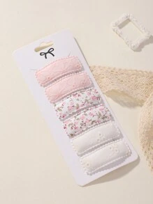 6pcs/Set Embroidery & Printed Square Teen Hair Clips Teen Hair Accessories - Multicolor - View 3