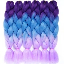 1 件 24 英寸巨型辫子合成编织发紫蓝渐变巨型接发女士 DIY 辫子适合日常/派对使用 - 漸層 - 查看 4