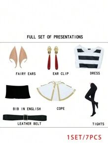 1套/7入組動漫角色 Cosplay 服飾,精靈 Cosplay 連身裙、披風、耳朵、腰帶、長襪、耳環,適用於校慶、動漫展、派對、表演等。 - 彩色 - 查看 8
