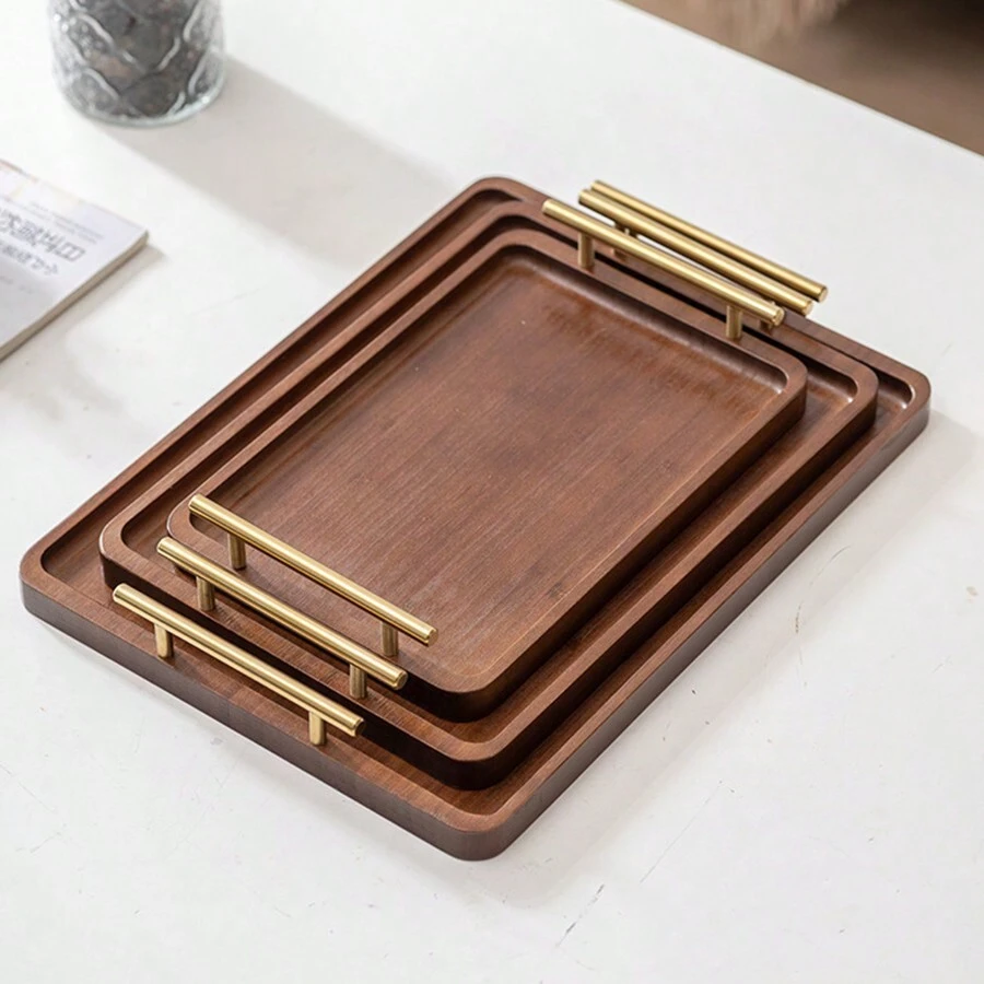 1pc Rectangular Bamboo Tray, Straight-Edged Tea Set Bamboo Tray, Solid Wood With Handle, Modern Chinese Style Small Tea Tray, Wooden Tray For Home & Hotel, Dessert & Snack Tray, Coffee & Tea Tray With Handle, Storage Tray