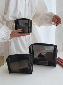 3pcs Transparent Mesh Cosmetic Storage Bags, Multi-Functional Travel Lightweight Portable Organizer, Different Sizes For Sorting Cosmetics And Toiletries Bag, Room Decor, Bags, Makeup Bag, Vanity, Travel, Make Up Bag, Travel Essentials, Organizer, Storage, Travel Essential, Makeup Organizer, Makeup Bags, Toiletry Bag, Desk Organiser, Cosmetic Bag, Makeup Pouch, Make Up Organizer, Vanity Accessories, Make Up Pouch, Make Up Bags,Makeup Bag,Make Up Bag,Makeup Bags,Cosmetic Bag,Makeup Organiser,Travel,Makeup Pouch,Bag,Vanity,Make Up Pouch,Travel Essentials,Pouch Bag,Make Up Bags,Bags,Travel Essential,Vanity Accessories,Small Makeup Bag,Makeup Pouch,Cosmetic Bag,Travel Essential,Large Capacity,Large Makeup Bag,Christmas Gifts,Pouch,Travel,Gifts For Women Travel Essential,Pouch,Clutch / Small Handbag, Makeup Organizer,Makeup Organize,Pouch,Brush Holder,Mini Pouch,Large Capacity Pouch,Gifts For Women,Christmas Gifts,Gift Ideas For Women - Black - View 1