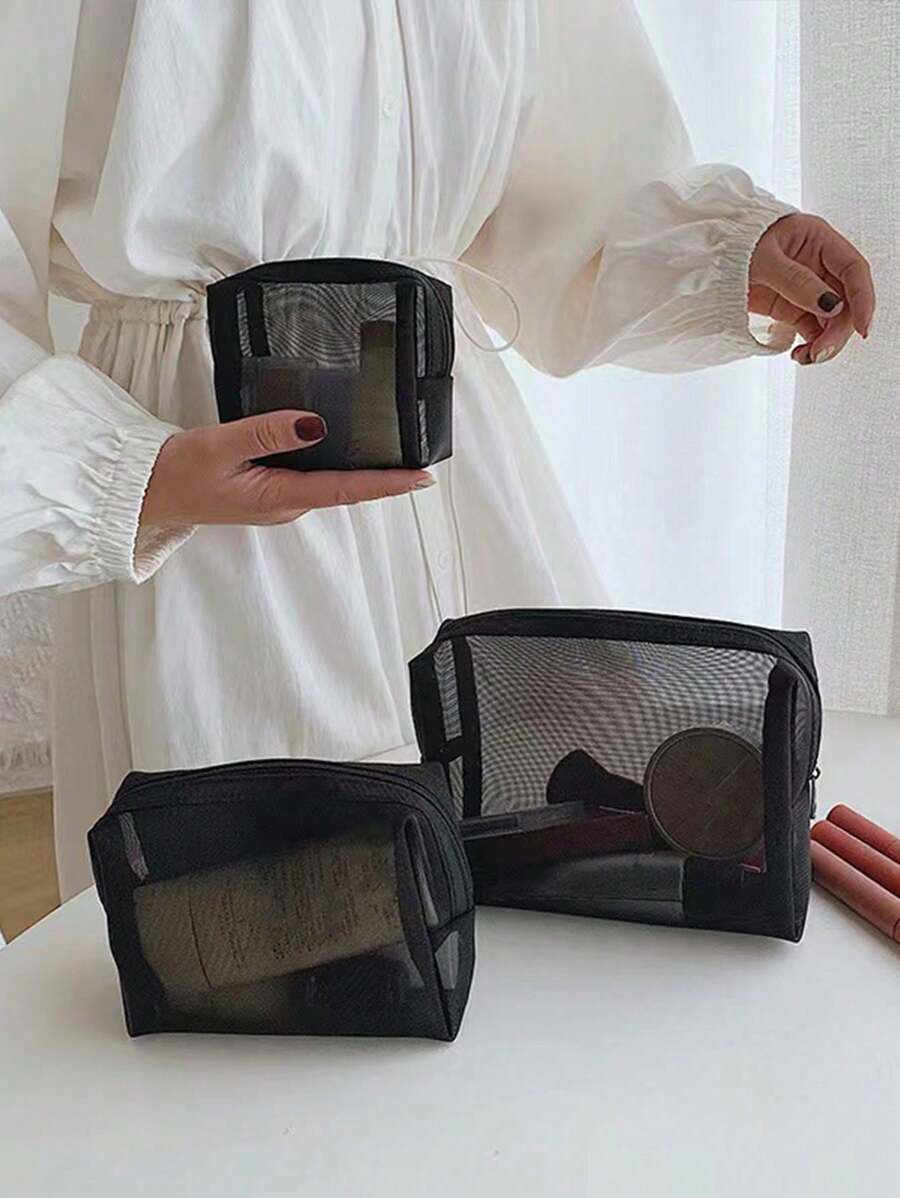 3pcs Transparent Mesh Cosmetic Storage Bags, Multi-Functional Travel Lightweight Portable Organizer, Different Sizes For Sorting Cosmetics And Toiletries Bag, Room Decor, Bags, Makeup Bag, Vanity, Travel, Make Up Bag, Travel Essentials, Organizer, Storage, Travel Essential, Makeup Organizer, Makeup Bags, Toiletry Bag, Desk Organiser, Cosmetic Bag, Makeup Pouch, Make Up Organizer, Vanity Accessories, Make Up Pouch, Make Up Bags,Makeup Bag,Make Up Bag,Makeup Bags,Cosmetic Bag,Makeup Organiser,Travel,Makeup Pouch,Bag,Vanity,Make Up Pouch,Travel Essentials,Pouch Bag,Make Up Bags,Bags,Travel Essential,Vanity Accessories,Small Makeup Bag,Makeup Pouch,Cosmetic Bag,Travel Essential,Large Capacity,Large Makeup Bag,Christmas Gifts,Pouch,Travel,Gifts For Women Travel Essential,Pouch,Clutch / Small Handbag, Makeup Organizer,Makeup Organize,Pouch,Brush Holder,Mini Pouch,Large Capacity Pouch,Gifts For Women,Christmas Gifts,Gift Ideas For Women - Black - View 1