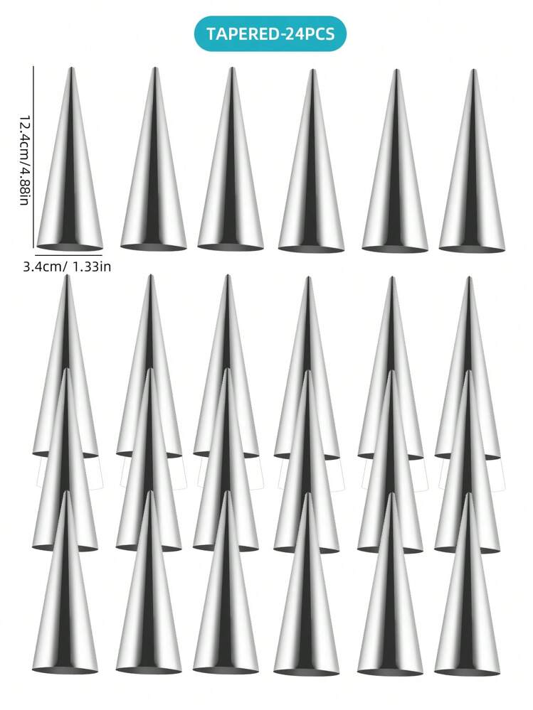 3/6/9/12/24 Piezas Tubo Cónico Danés De Acero Inoxidable, Herramienta Grande Para Hornear Croissant Con Forma De Espiral - Plateado - Añade 10