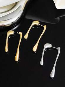 極簡主義飄落水滴前後掛墜耳環,獨特設計厚線掛墜,不過敏時尚首飾禮物純銀針扣耳釘 - 吊墜耳環 - 查看 4