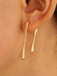 極簡主義飄落水滴前後掛墜耳環,獨特設計厚線掛墜,不過敏時尚首飾禮物純銀針扣耳釘 - 吊墜耳環 - 查看 3