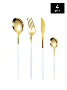 Juego de cubiertos de acero inoxidable de 4 piezas/16 piezas/24 piezas/32 piezas, con juego de cuchillo, tenedor y cuchara adecuado para uso doméstico, restaurante, utensilios de cocina de hotel - oro+blanco - Ver 14