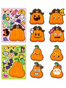 6pcs/Pack Halloween Pumpkin Cartoon Doodle Diy Kids Sticker Puzzle - Yellow - View 5