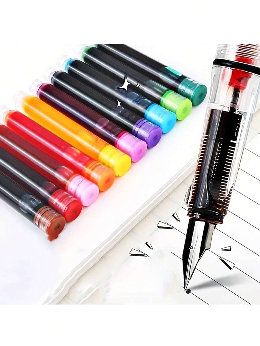 1pc Pen*2+(1pc Pen+10pcs Color Ink),0.38mm Color Transparent Fountain ...