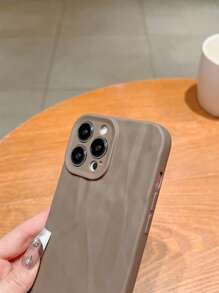 Shockproof Asymmetric Ripple Solid Color High-End Pleated Anti-Fall Phone Case Full Coverage Lens Protection Compatible With Apple 14 Pro Max 13 12/12 Pro 11 XS/XR And Stylish Spring Gift - Brown - View 3