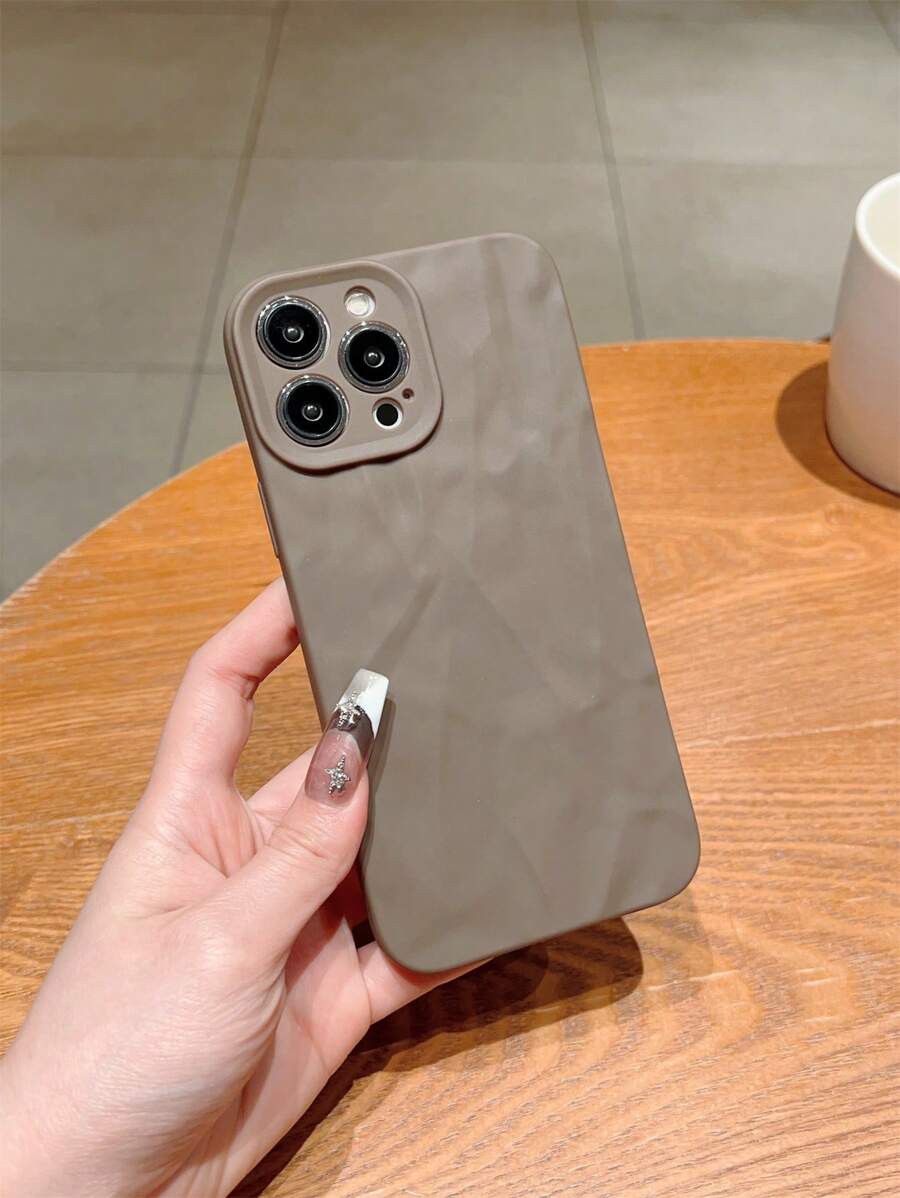 Shockproof Asymmetric Ripple Solid Color High-End Pleated Anti-Fall Phone Case Full Coverage Lens Protection Compatible With Apple 14 Pro Max 13 12/12 Pro 11 XS/XR And Stylish Spring Gift - Brown - View 1