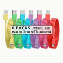 Set de cables de carga de colores caramelo, cables de carga extra largos de 1m/2m/3m, compatibles con 14/13/12/11 Pro Max/Mini/XS Max/XR/XS/X/8/7/6s/SE que admiten carga rápida y sincronización de datos de alta velocidad, regalo de Navidad/regalo para el hogar - Morado - Ver 4