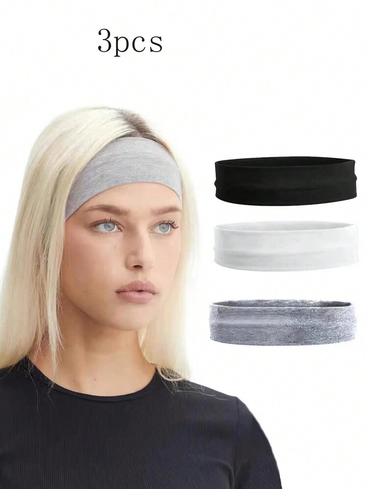 3個セット ブラック/ホワイト/グレー エラスティック ヘアバンド、洗顔
