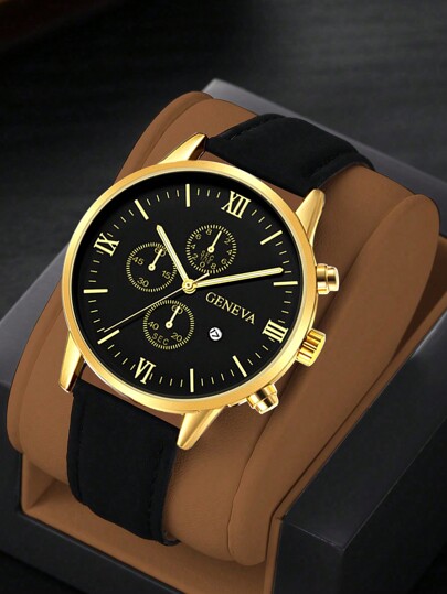 SOKI SOKI 1pc Men's Watch Calendar Feature Stylish Round Dial Quartz Watch Pu Strap Perfect For Everyday Wear, Birthday Gifts, Parties, Holiday Gatherings, And As The Ideal Gift For Yourself Or Friends Boxes Not Included