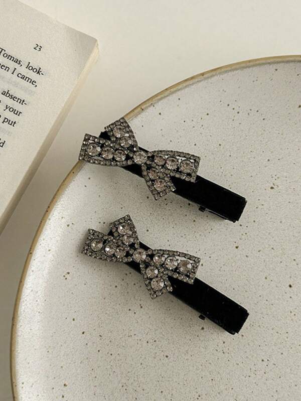 مشبك شعر بعقدة مصنوع من الكريستال الصغير و القماش الفيروزي 2 قطعة / مجموعة للفتيات المراهقات