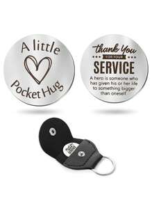 GuoShuang 1pc Stainless Steel Keychain Pendant Double Sided Inspirational Gift With PU Leather Holder - Silver - View 29