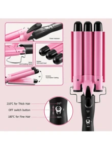 Ceramic Hair Curling Iron, 3 Barrel Ceramic Curling Iron Wand, Hair Curler, Hair Styling Tool, Curling Iron Wand, Durable, For All Hair Types For Home Use For Beauty, Holiday Gift - EU C Type Plug(220-240V) - View 4