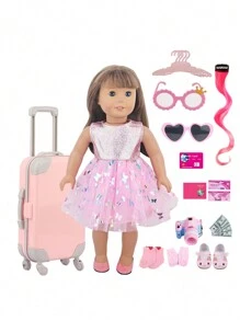 Doll Accessories/Doll Clothes For 18 Inch American Dolls, Children's Toy Doll Luggage, Doll Travel Set, Mini Clothes Hangers, Luggage Mirror, Card And Bank Card, A Toy Set For Girls, Birthday Gift, Holiday Gift, Christmas/Thanksgiving/Easter Gift