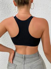 1 Pieza Sexy Y Corta Camiseta Sin Mangas Para Mujeres Que Deja El Ombligo Al Descubierto - Negro - Ver 2