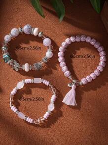 3 件/套蝴蝶、流苏、心形吊坠和菩提珠手链情人节、妈妈、母亲、母亲节、礼物 - 粉紅色 - 查看 3