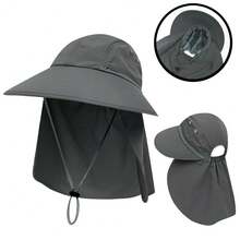 1頂女士戶外防曬可摺疊遮陽帽,網眼寬緣海灘釣魚園藝帽,帽子上有馬尾孔和大頸巾 - 彩色 - 查看 9