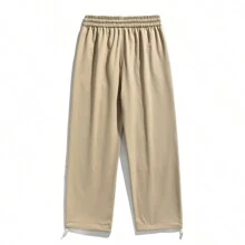 Pantalones Rectos De Bolsillo De Flip Con Cordón De Cintura Elástica Para Hombres