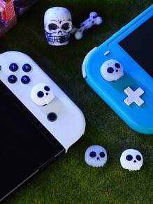 4 nắp cần điều khiển họa tiết đầu lâu pha lê và đầu lâu màu trắng, nắp nút silicon tương thích với Switch, Switch Oled và Switch Lite - Nhiều màu - Xem 4